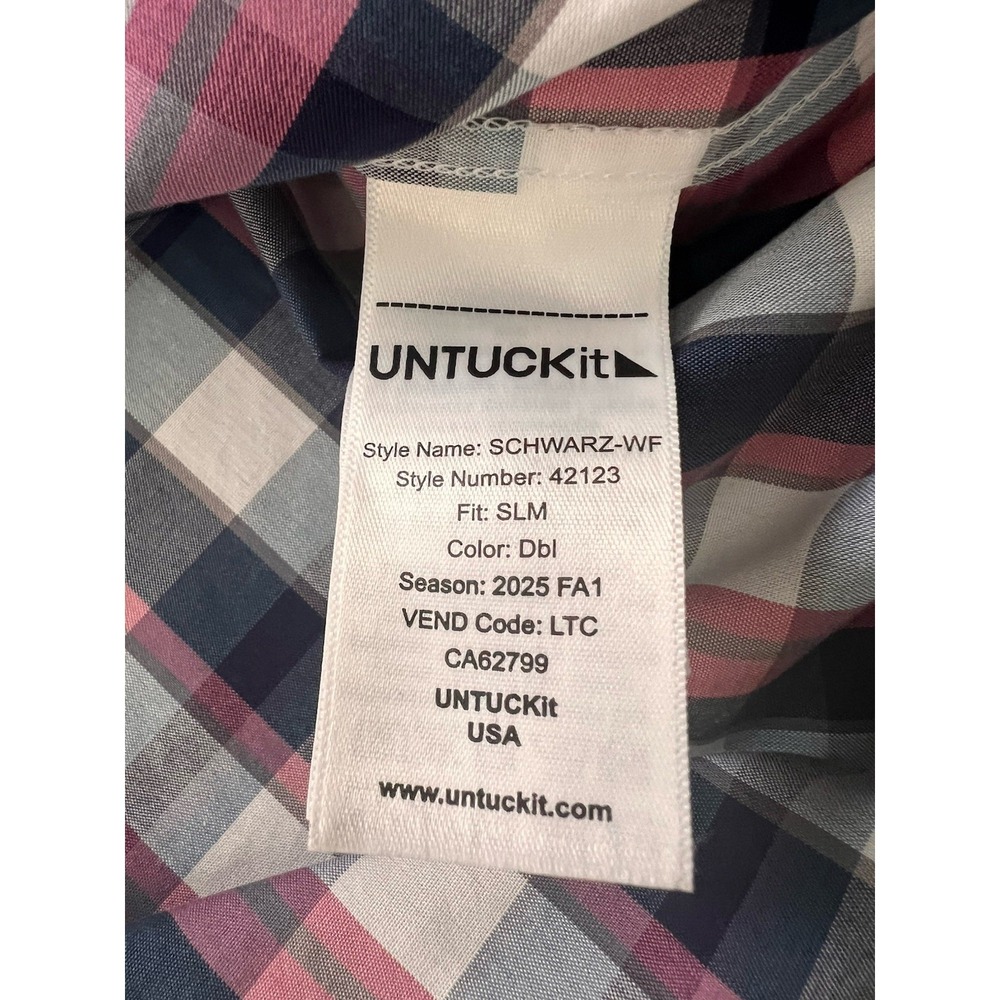 UNTUCKit Schwarz-WF Mens XXL Slim Fit Wrinkle Free Plaid Button Down Shirt - Picture 10 of 16